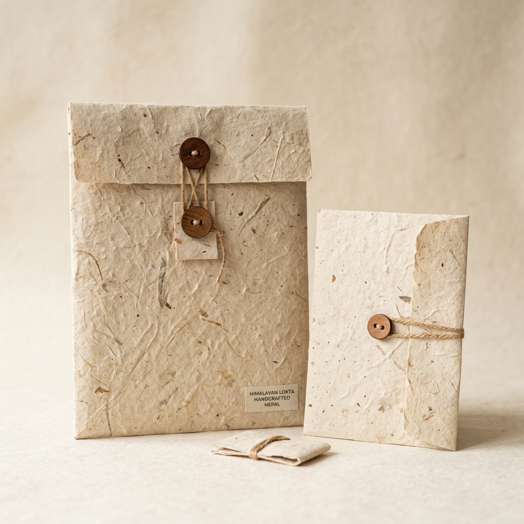 Handmade Lokta Button Document Pouch & Envelope - Eco Print & Pack Nepal